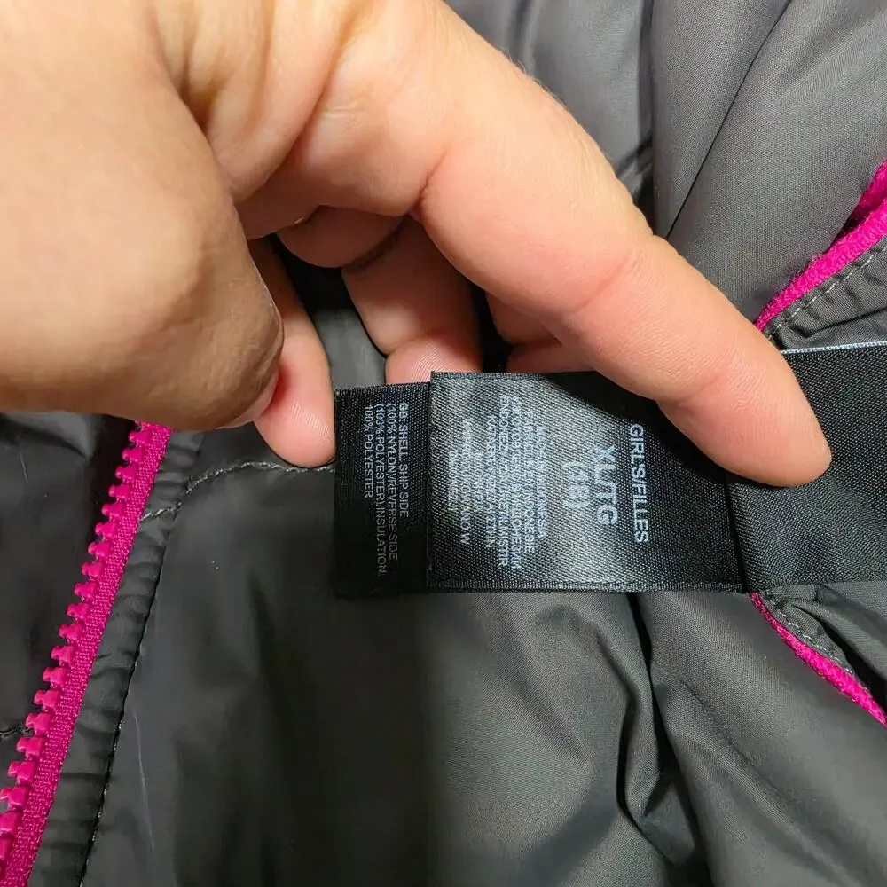 The North Face Girls XL Reversible Fleece Lined Hooded Jacket Pink Charcoal